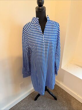 SHEIN Blue and White Polka Dot Long Sleeve Shift Dress